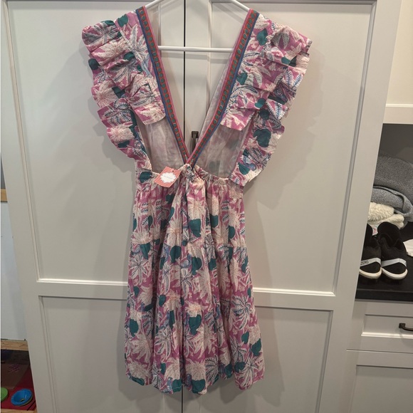 Saint Bernard Oliphant Cross Back Mini Dress in Pink and Teal - Picture 2 of 6